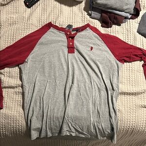 Men's Gongshow Hockey - Gray and Red Long Sleeve Toe Drag Henley Shirt
